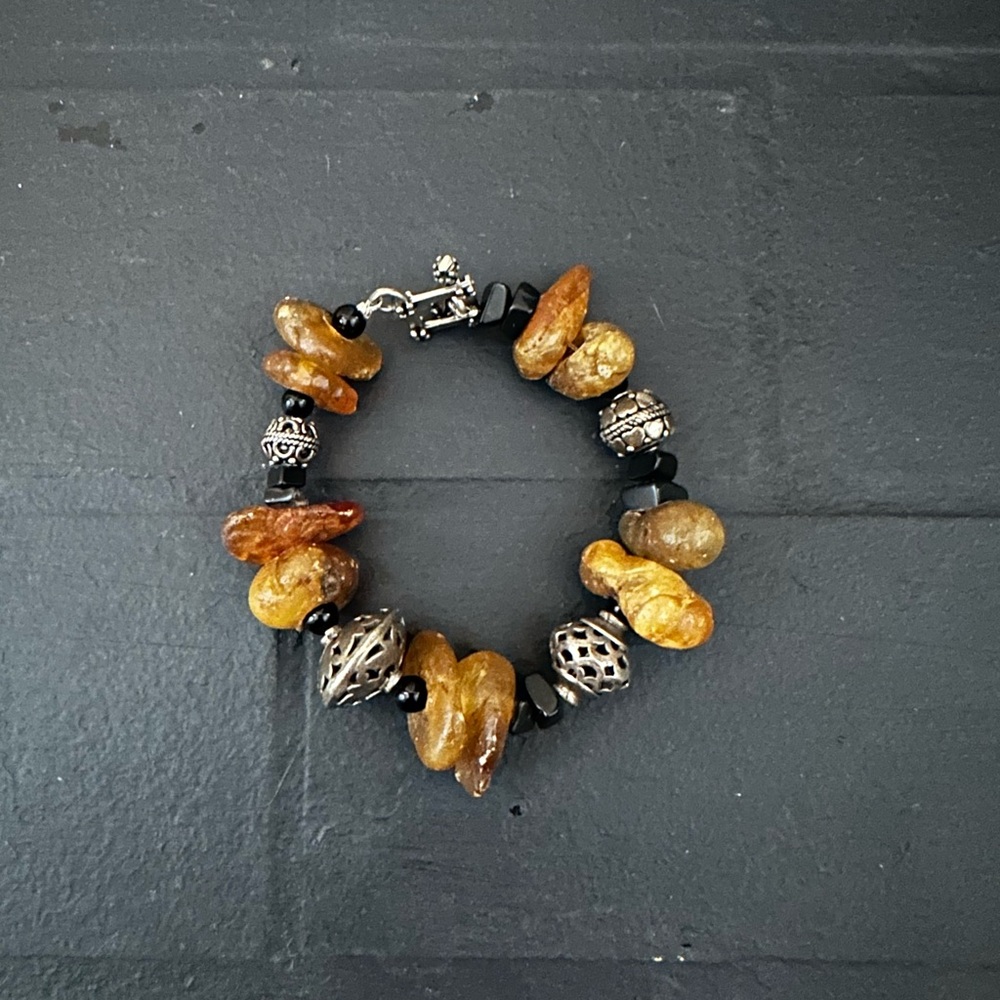 Artisan Amber and Silver Bracelet